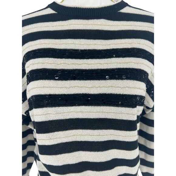 Brunello Cucinelli Wide Striped Crewneck Sequin Embellished Sweater w/ Monili - Picture 8 of 16